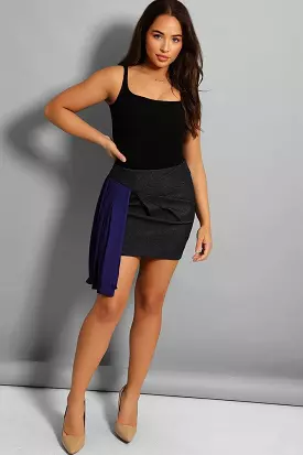 Purple Black Pleated Chiffon Side Smart Skirt