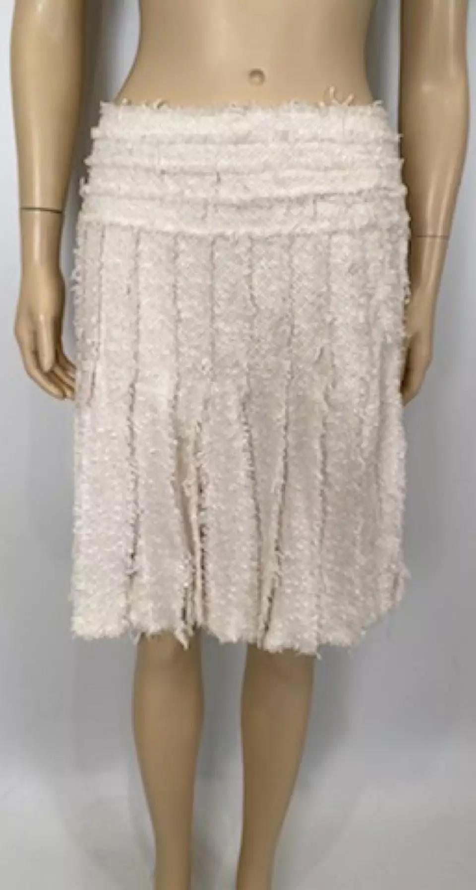 Rare Chanel 04C, 2004 Cruise Resort Ecru Tweed Fringe Skirt FR 38