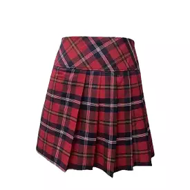 Red Tartan Check Burns Pleated Skirt