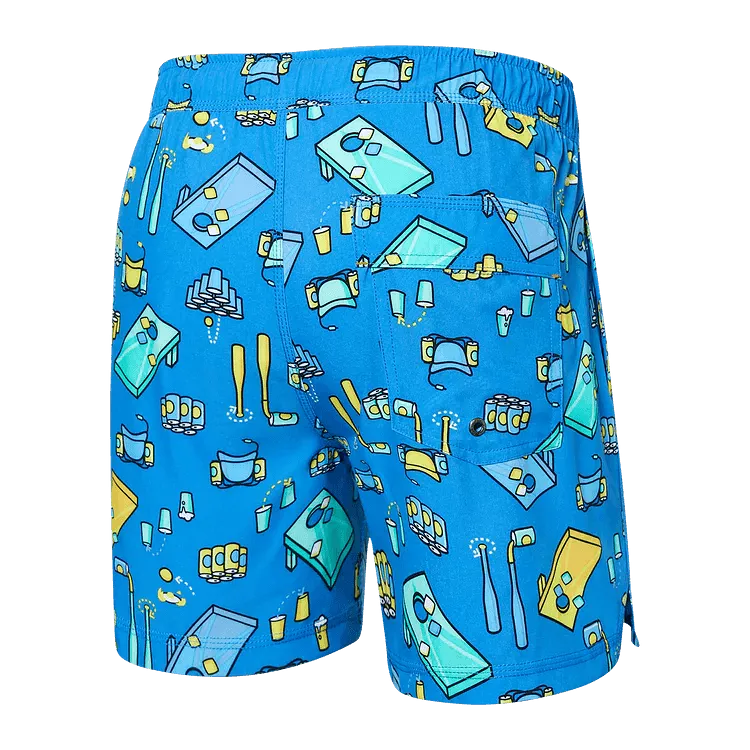 SAXX Men's Oh Buoy Stretch Volley Swim Shorts 5 - Beer Olympics- Racer Blue