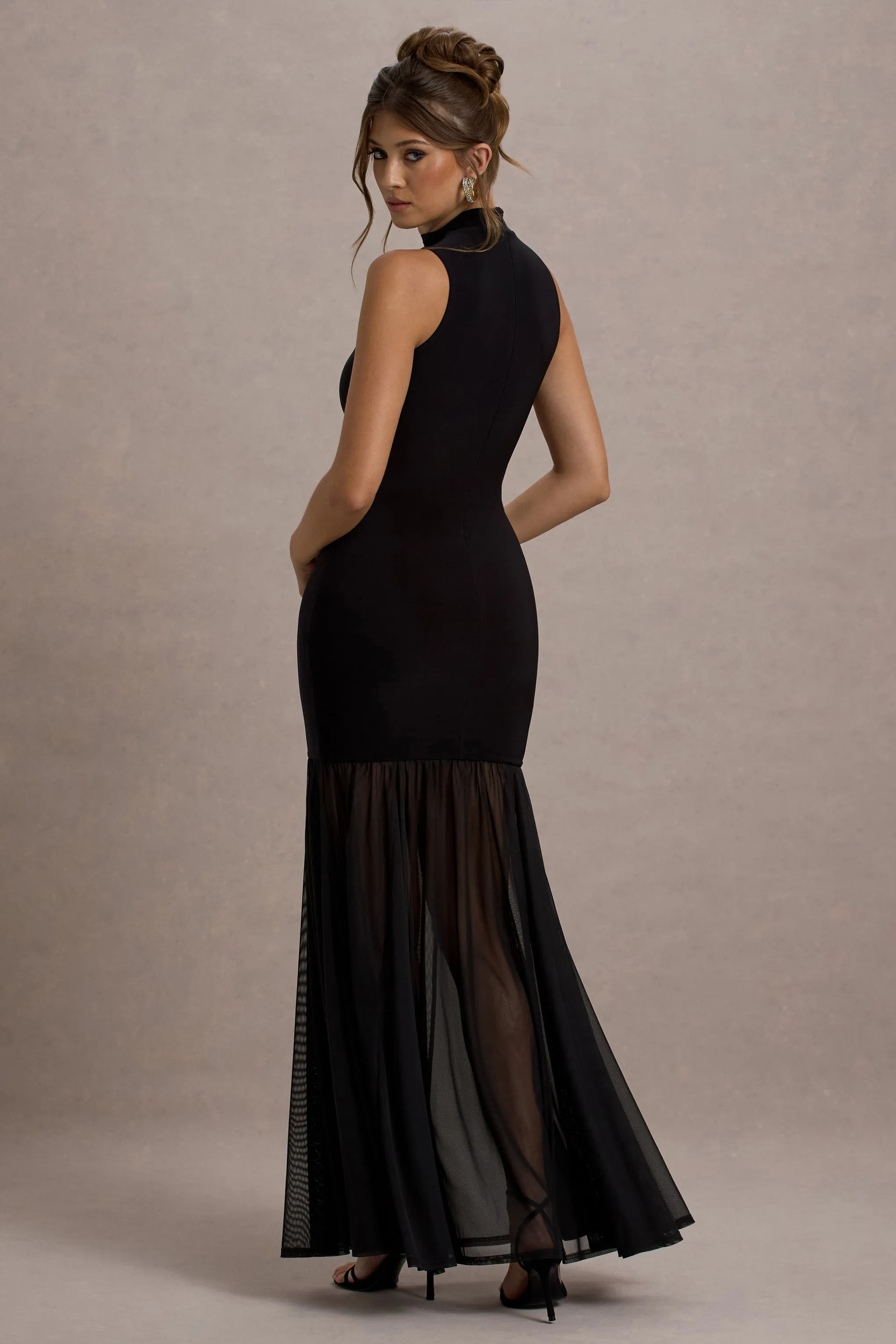 Shae | Black High-Neck Maxi Dress With Sheer Skirt