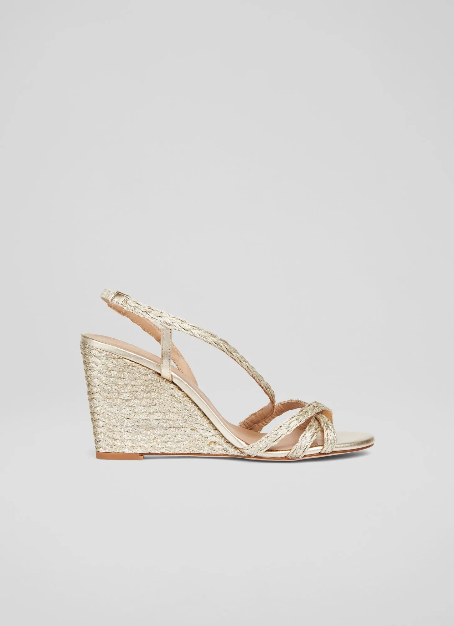 Shiela Gold Rope Wedge Sandals, Soft Gold