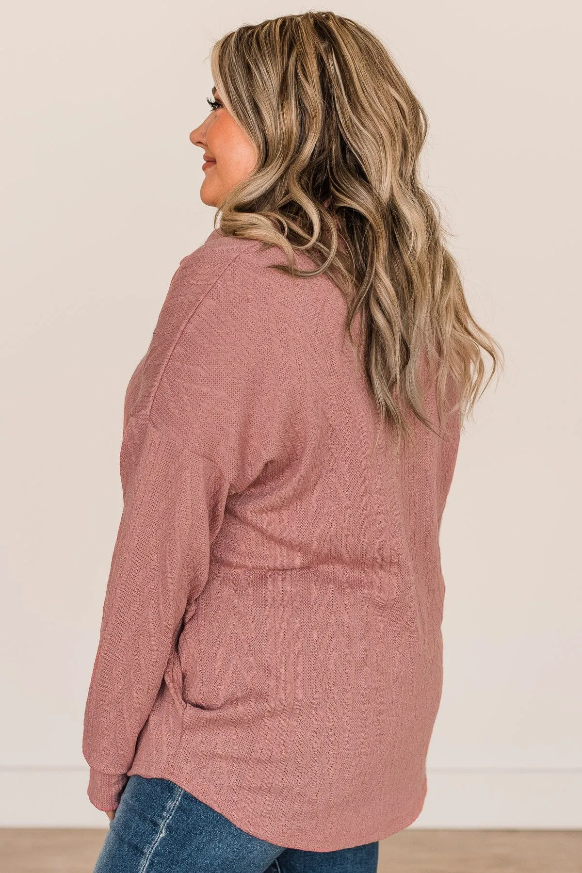 Simply Radiant Cable Knit Button Top- Mauve Pink