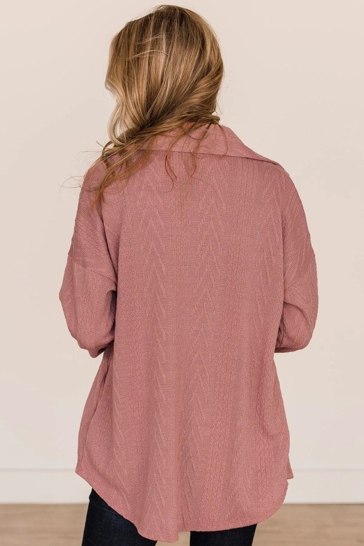 Simply Radiant Cable Knit Button Top- Mauve Pink