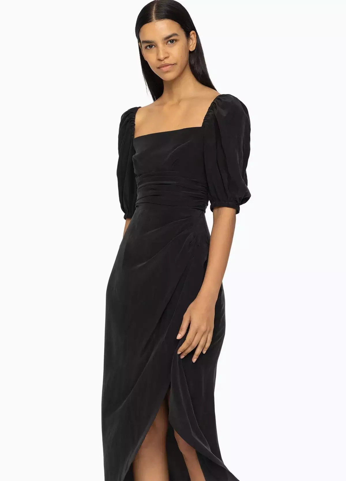 Siya Silk Puff Sleeve Dress