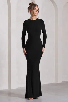 Starring | Black Long-Sleeve Backless Fishtail Maxi Dress