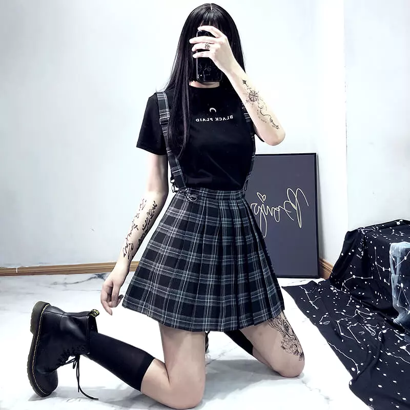 STREET FASHION PLEATED SUSPENDER SKIRT BY61140