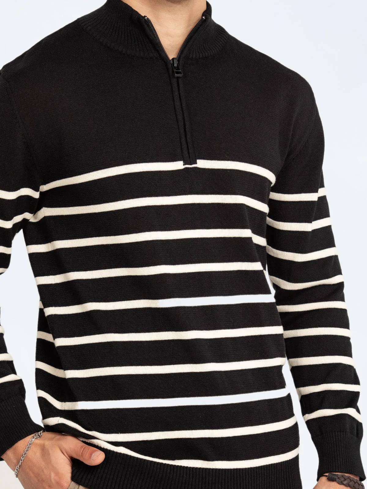 Striped Zipper Sweater - FMTSWT23-021