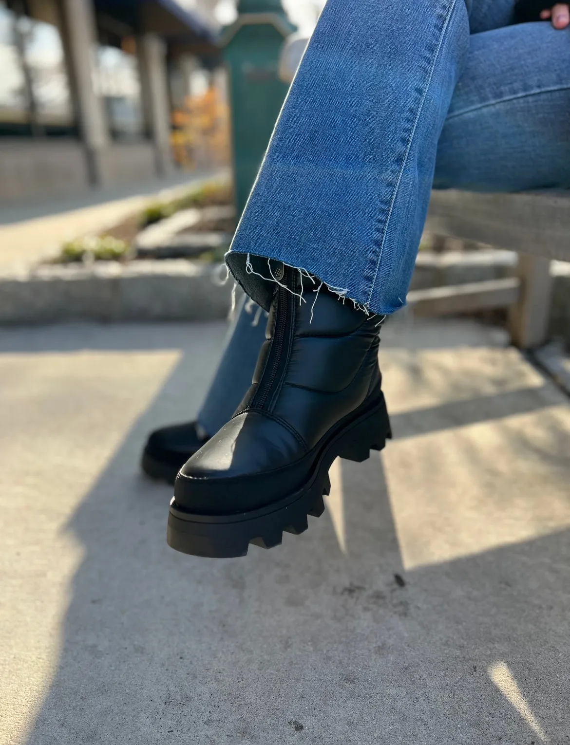 The Center Zip Quilted Nylon Boot in Black