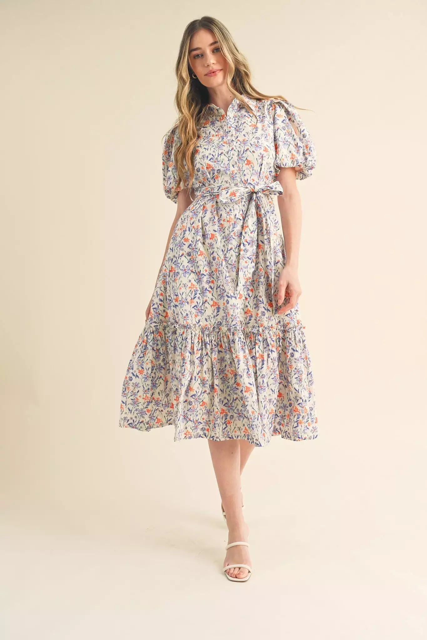 The Melrose Floral Print Button Down Midi Dress