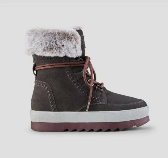 The Waterproof Fur Collar Lace Snow Boot in Pewter