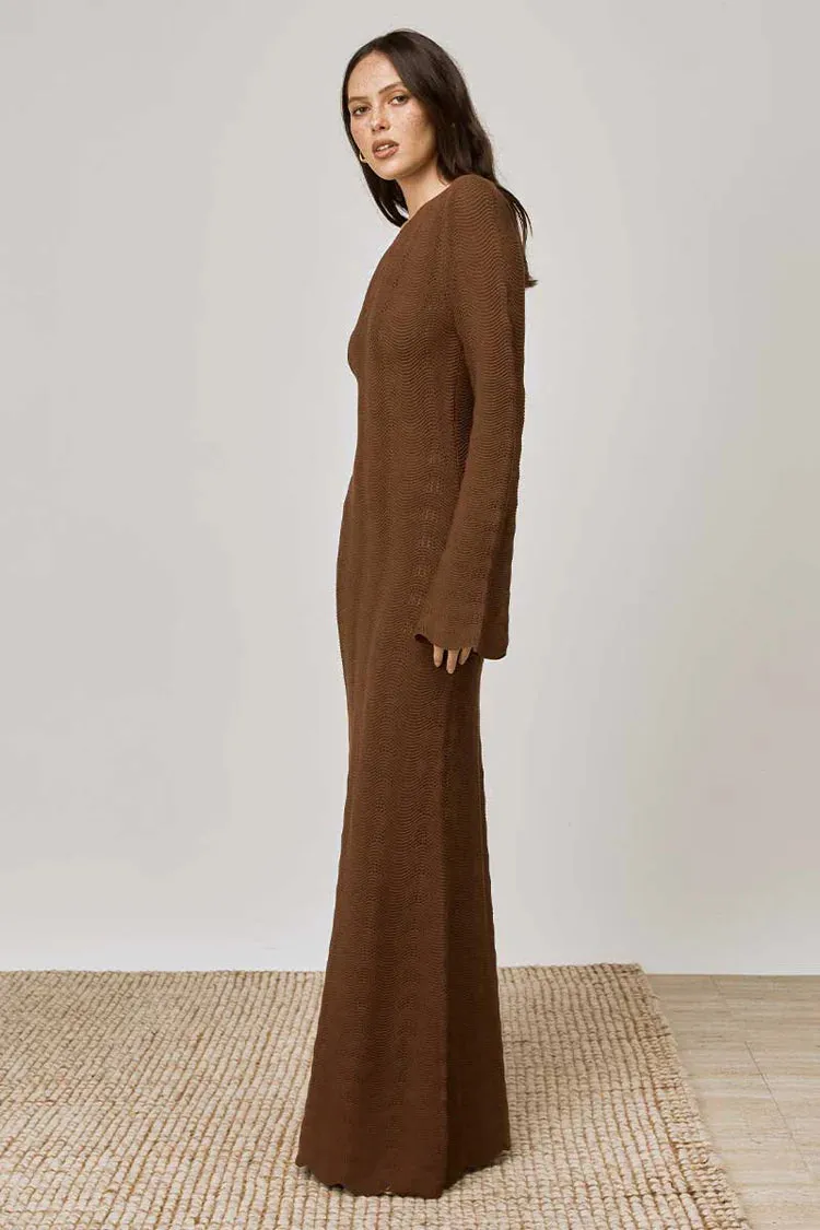 THE WAVES MIDI DRESS  MOCHA