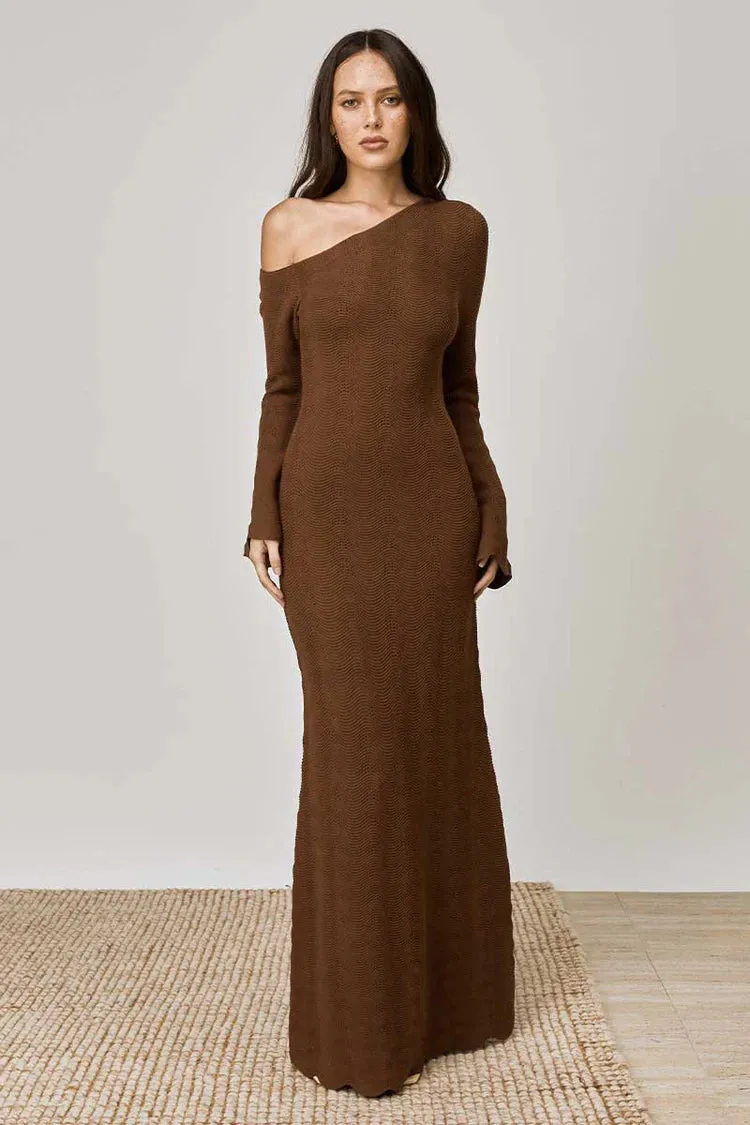 THE WAVES MIDI DRESS  MOCHA