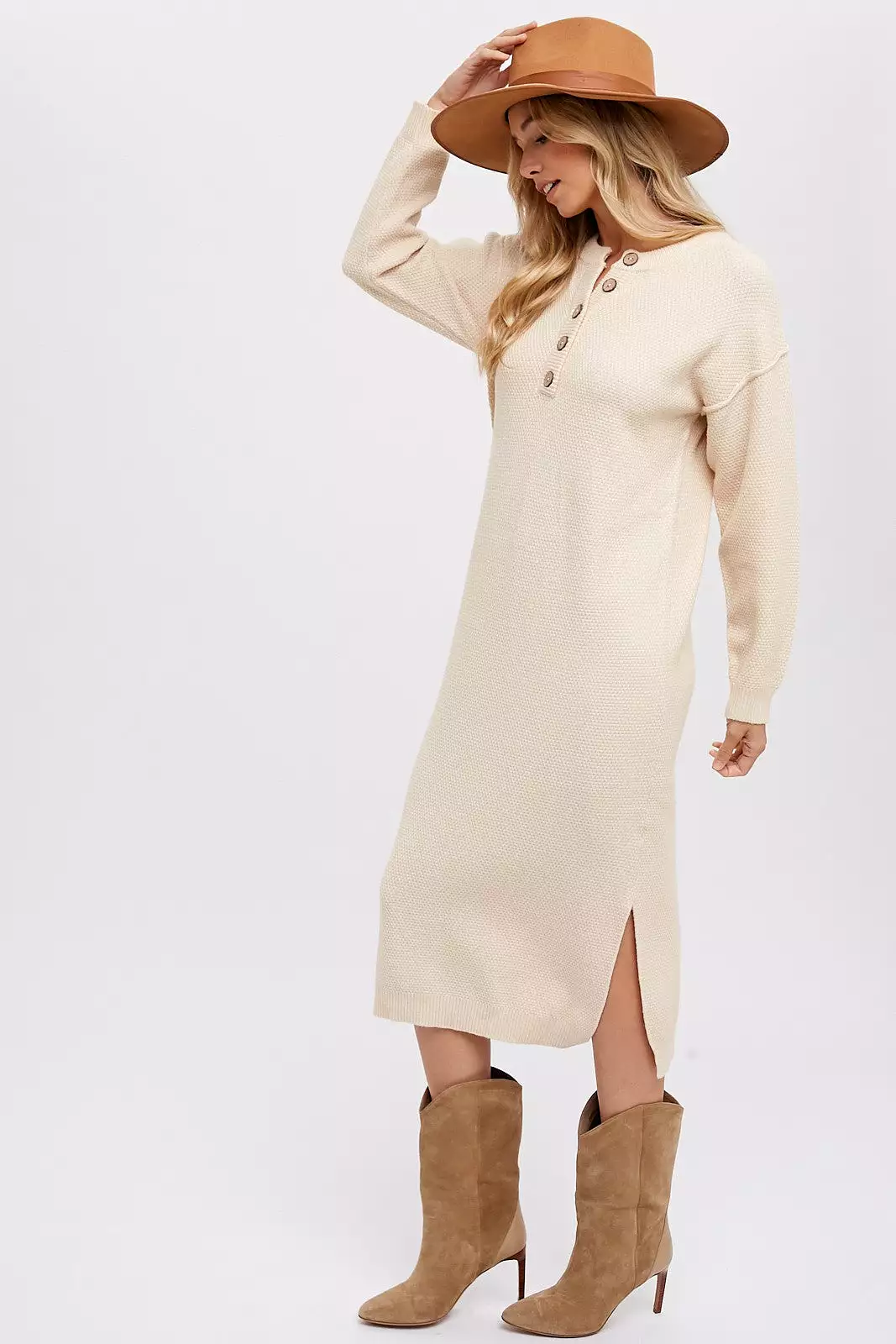 The Wendy Button Front Sweater Dress