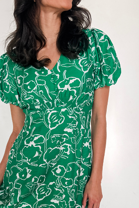 Tiki Time Puff Sleeve Midi Dress