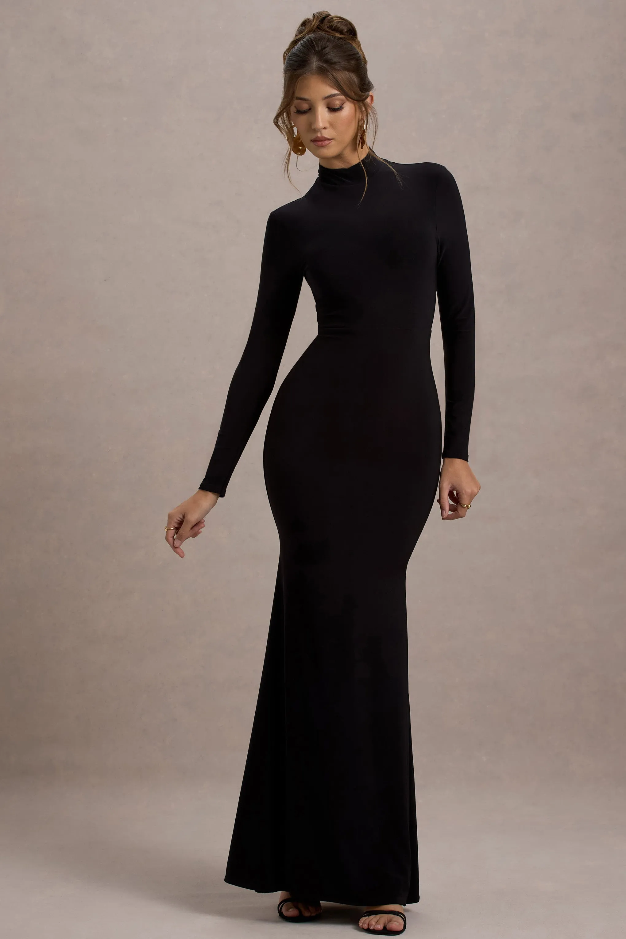 Tova | Black High-Neck Long-Sleeve Maxi Dress