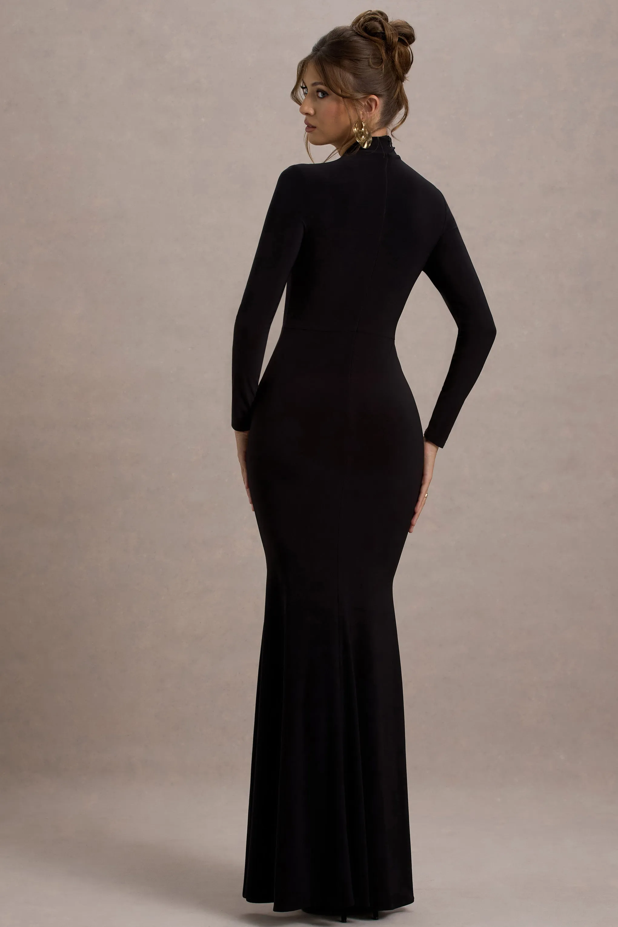 Tova | Black High-Neck Long-Sleeve Maxi Dress