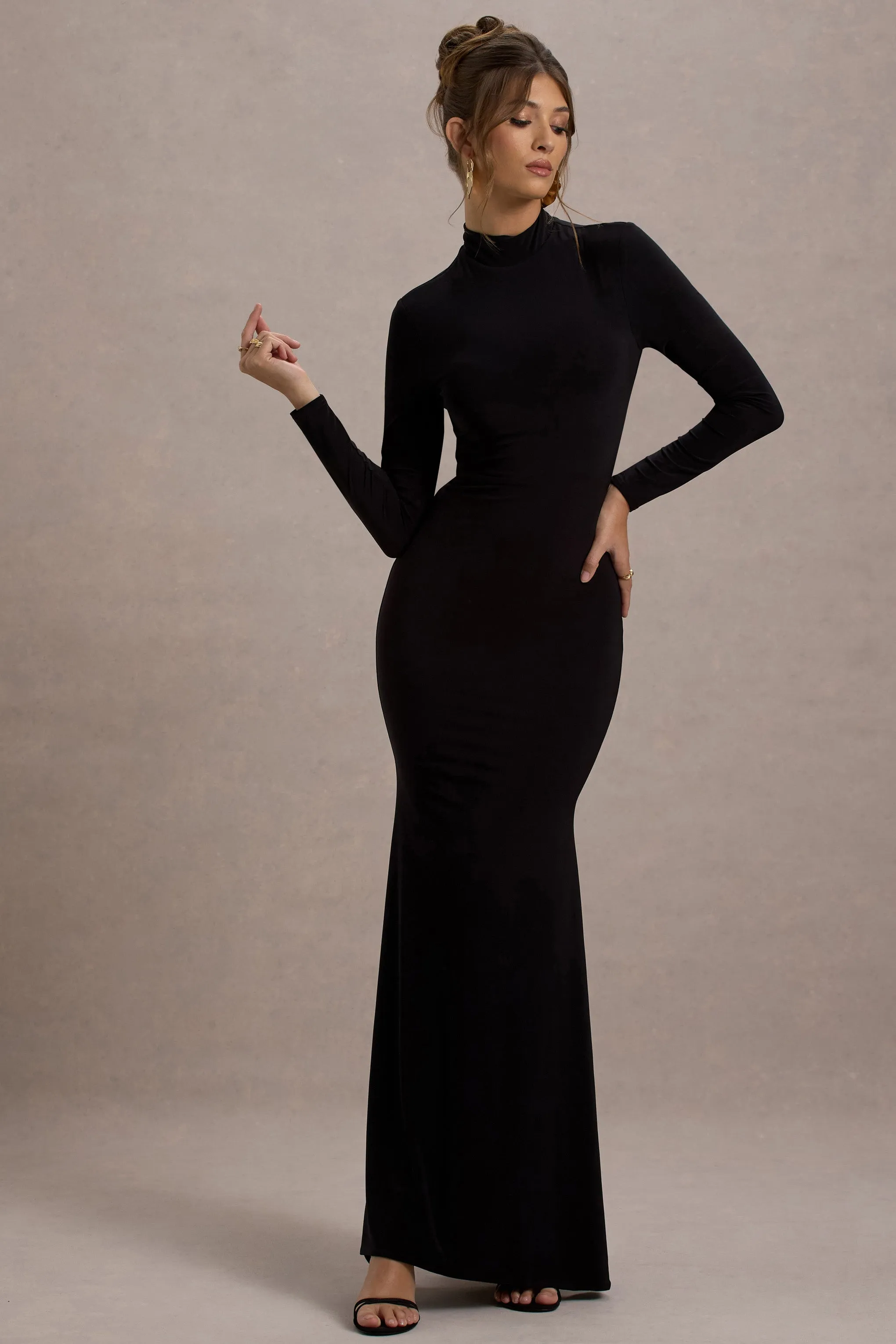 Tova | Black High-Neck Long-Sleeve Maxi Dress