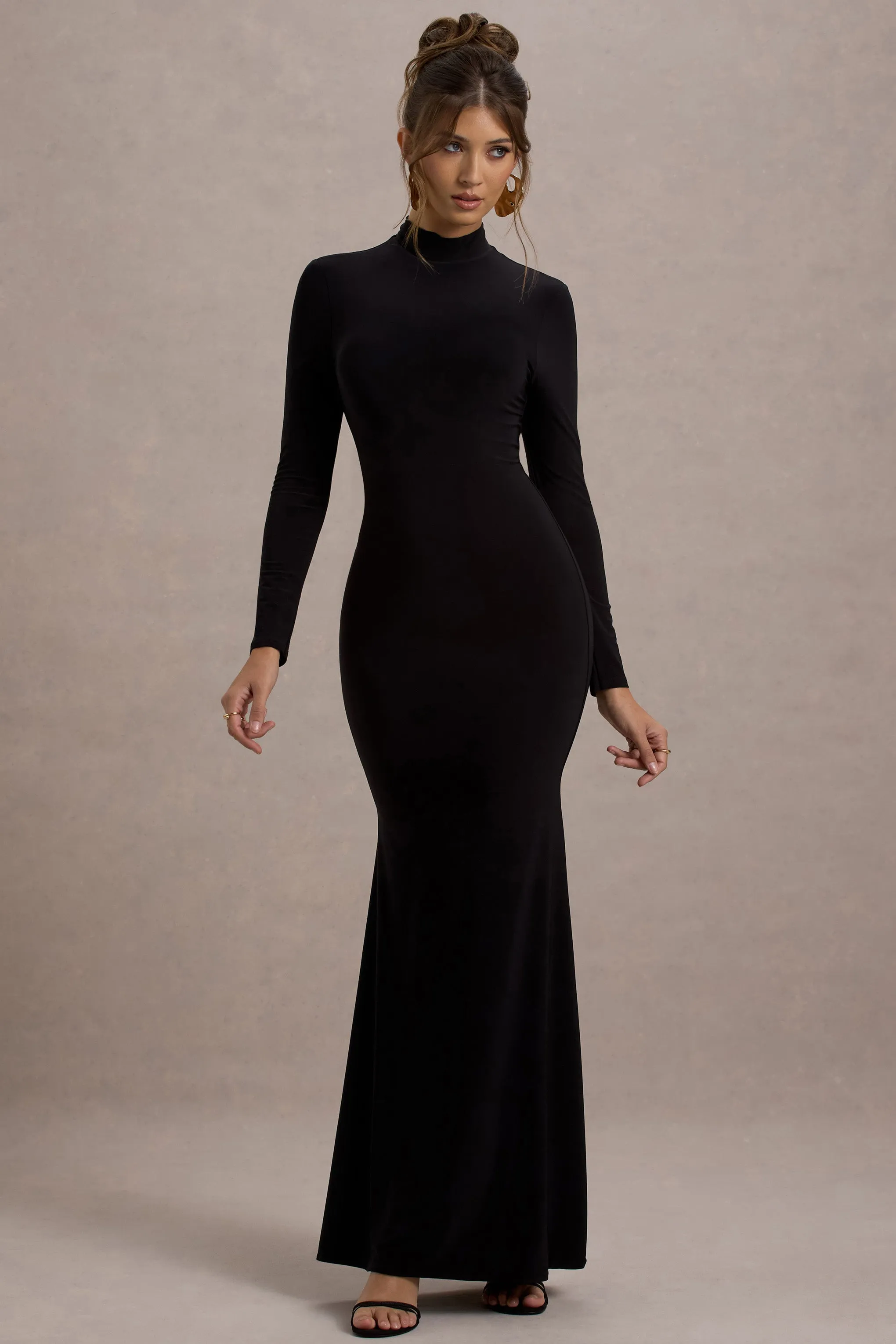 Tova | Black High-Neck Long-Sleeve Maxi Dress