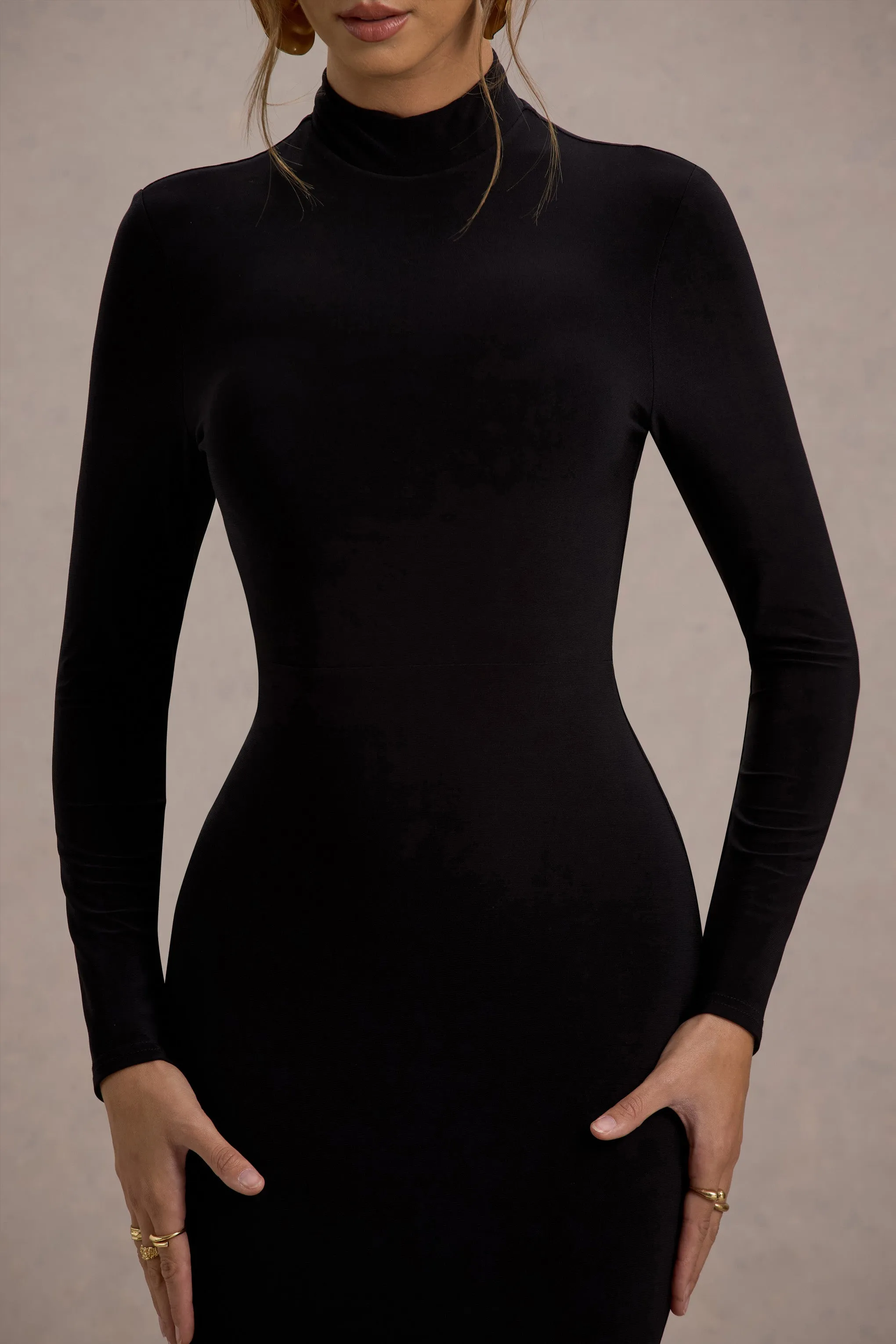 Tova | Black High-Neck Long-Sleeve Maxi Dress