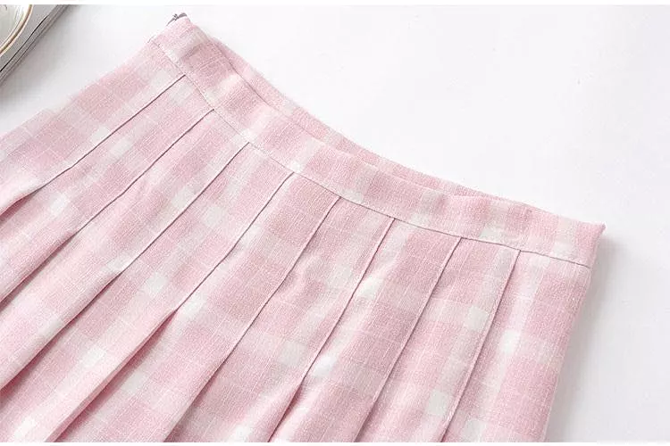 ULZZANG PREPPY STYLE GRID PLEATED SKIRT BY50405