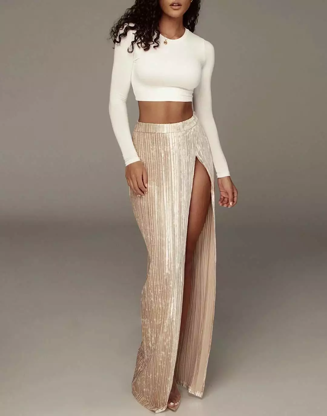 Velvet High Slit Long Skirt