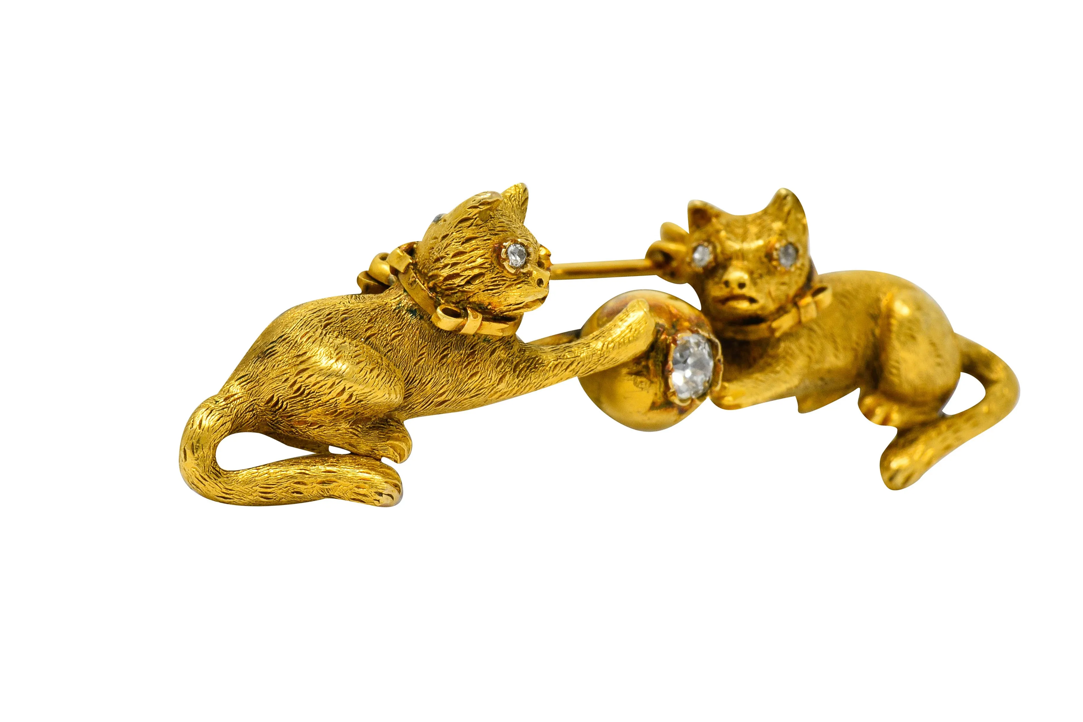 Victorian Diamond 18 Karat Yellow Gold Kitten Cat Bar Brooch