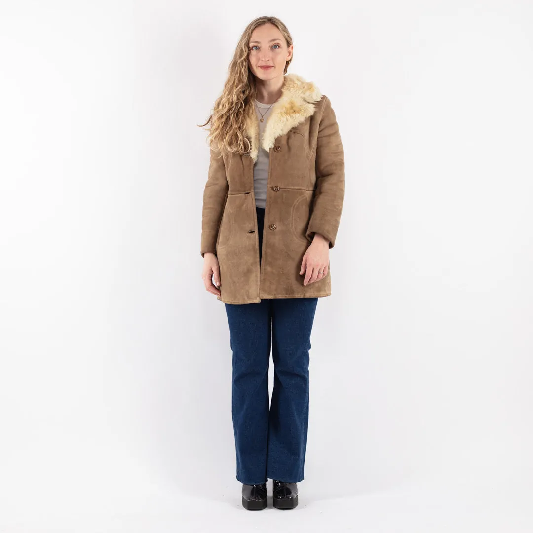 Vintage 70's Women Sheepskin Coat in Beige