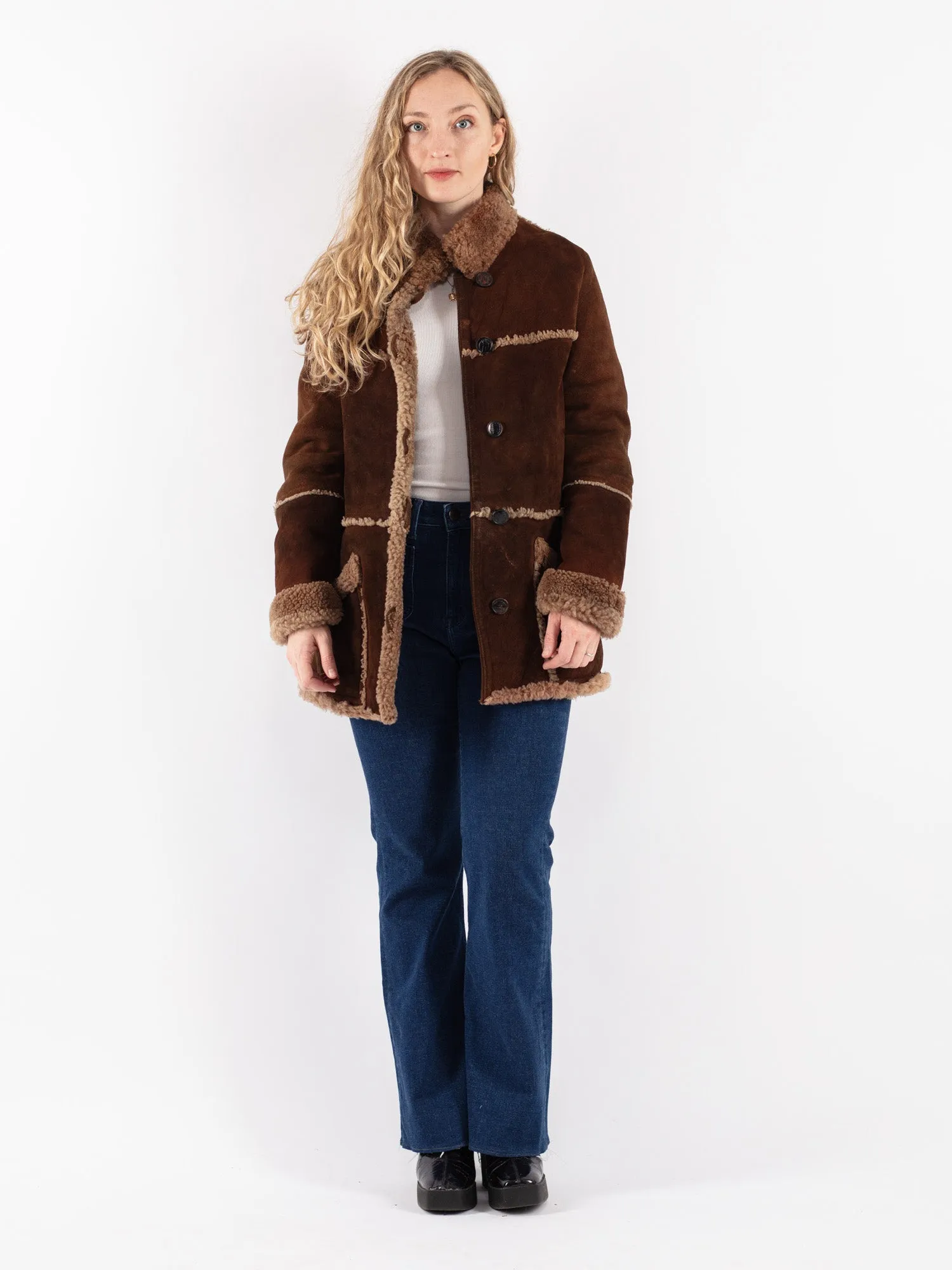 Vintage 70's Women Sheepskin Coat in Brown