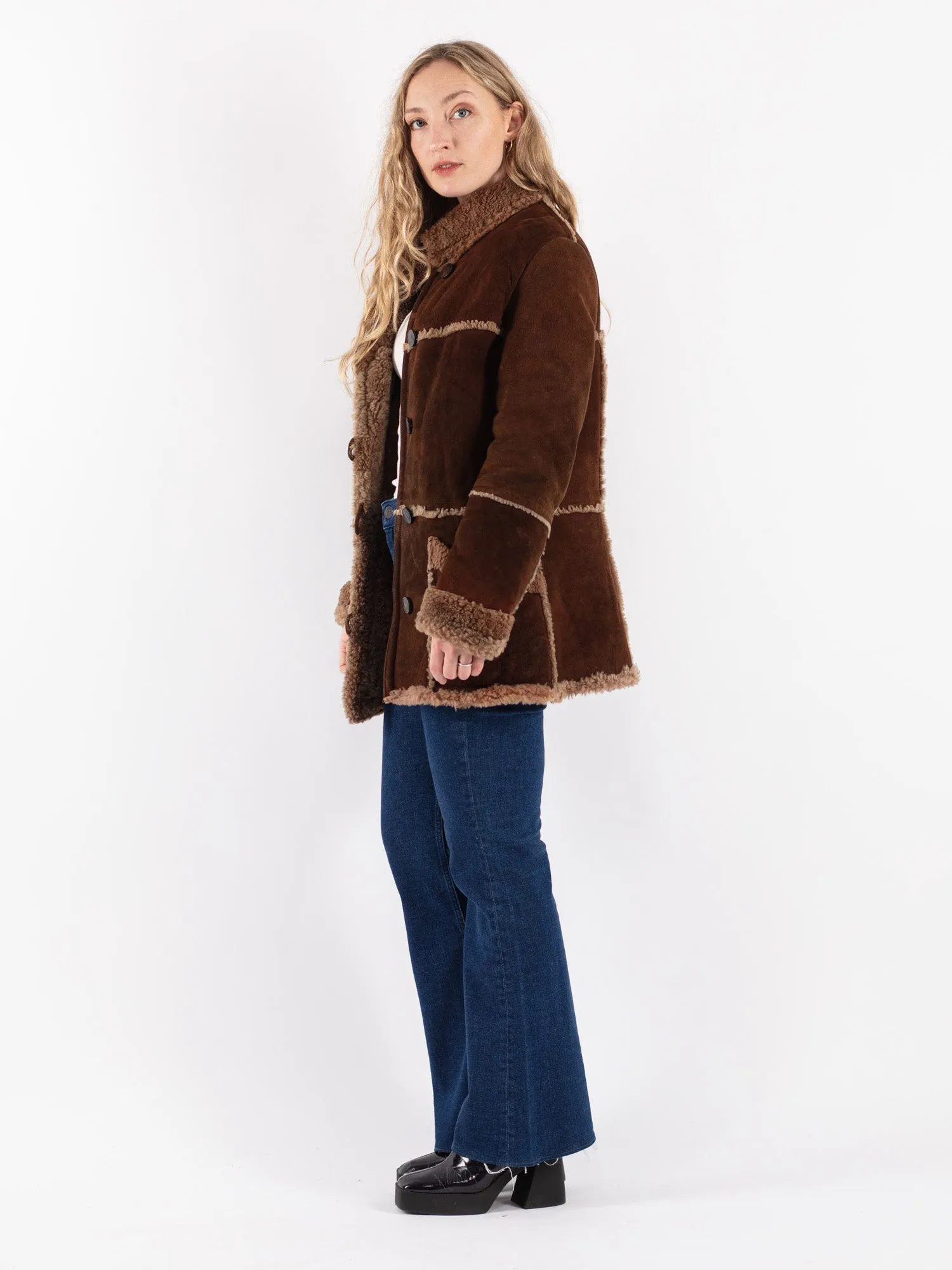 Vintage 70's Women Sheepskin Coat in Brown