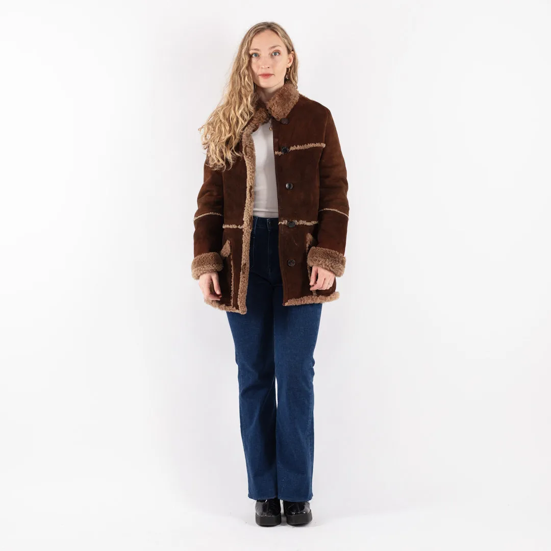 Vintage 70's Women Sheepskin Coat in Brown