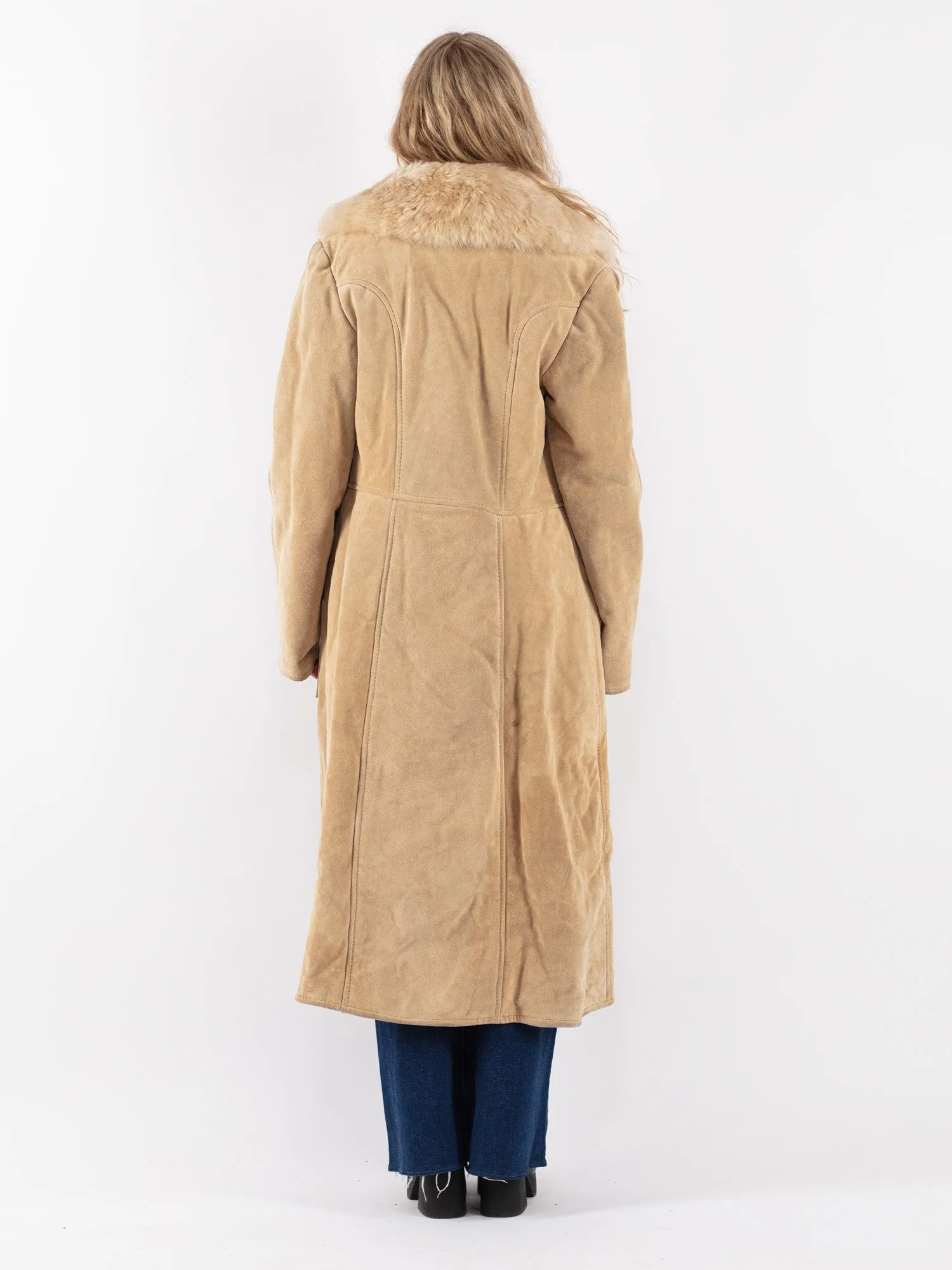 Vintage 70's Women Suede Sherpa Coat in Beige