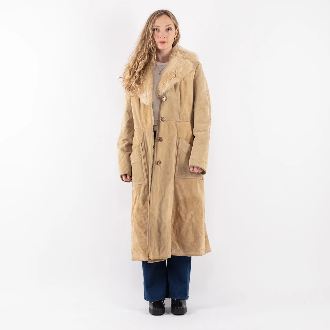 Vintage 70's Women Suede Sherpa Coat in Beige