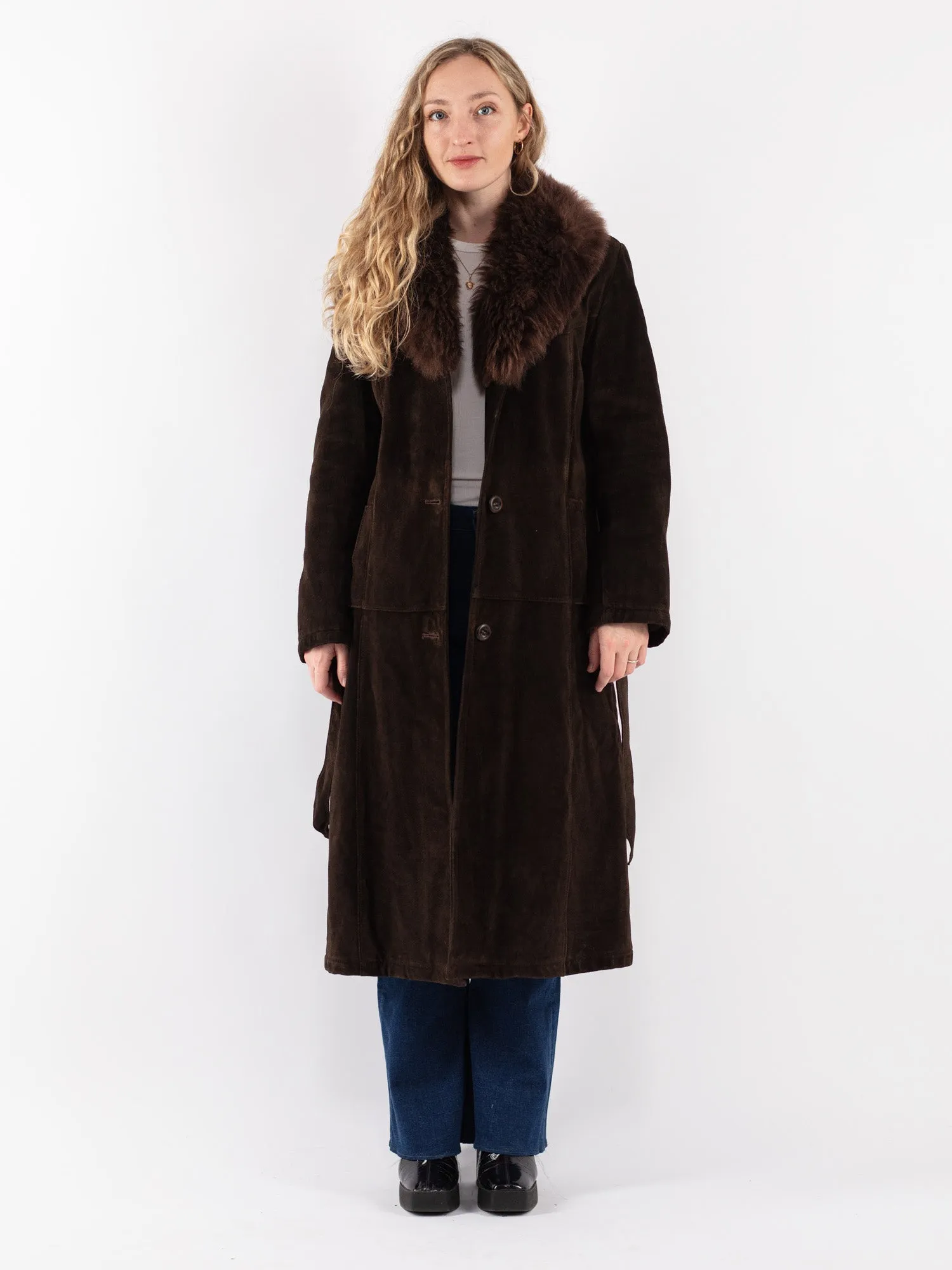 Vintage 70's Women Suede Sherpa Coat in Brown