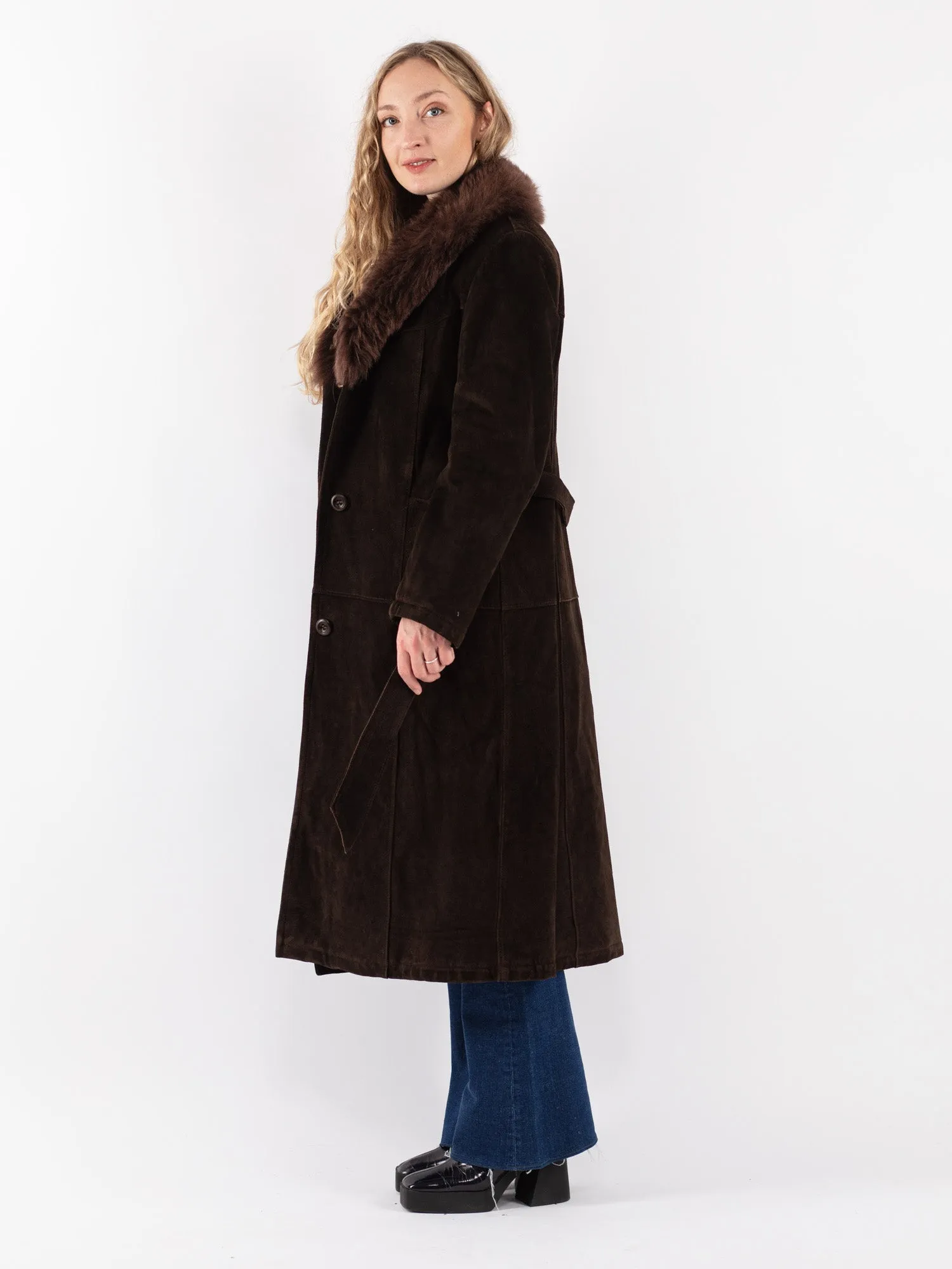 Vintage 70's Women Suede Sherpa Coat in Brown