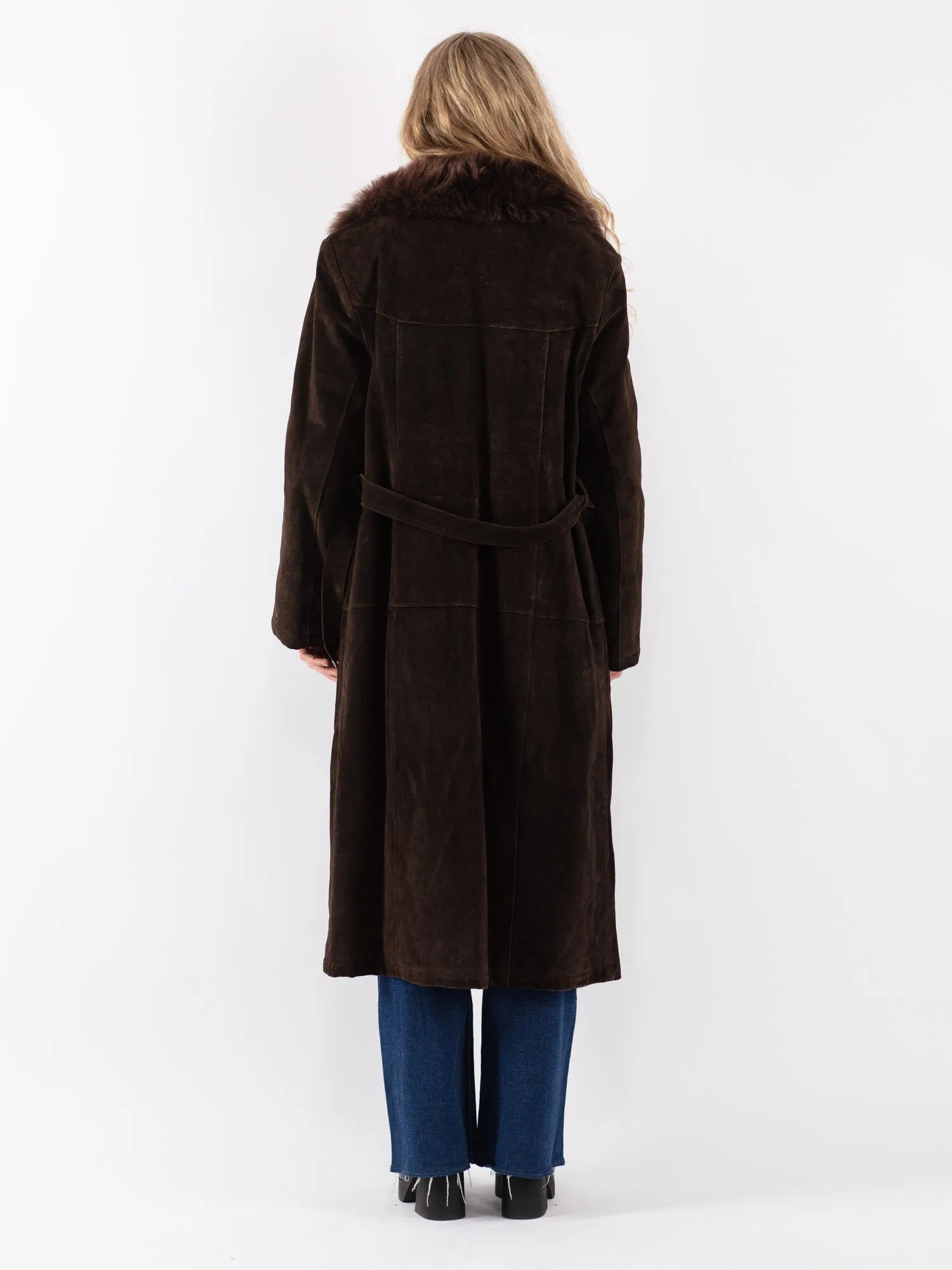 Vintage 70's Women Suede Sherpa Coat in Brown