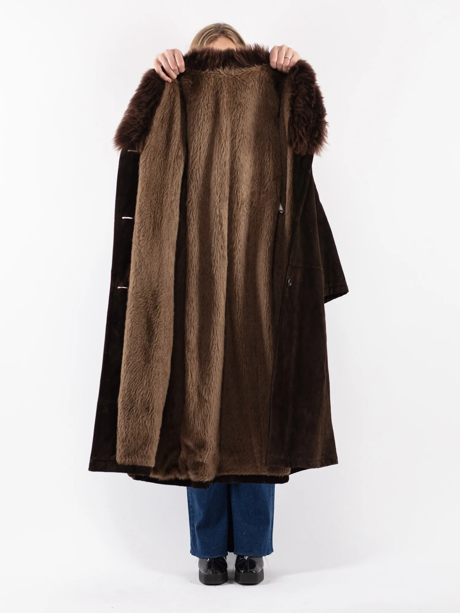 Vintage 70's Women Suede Sherpa Coat in Brown