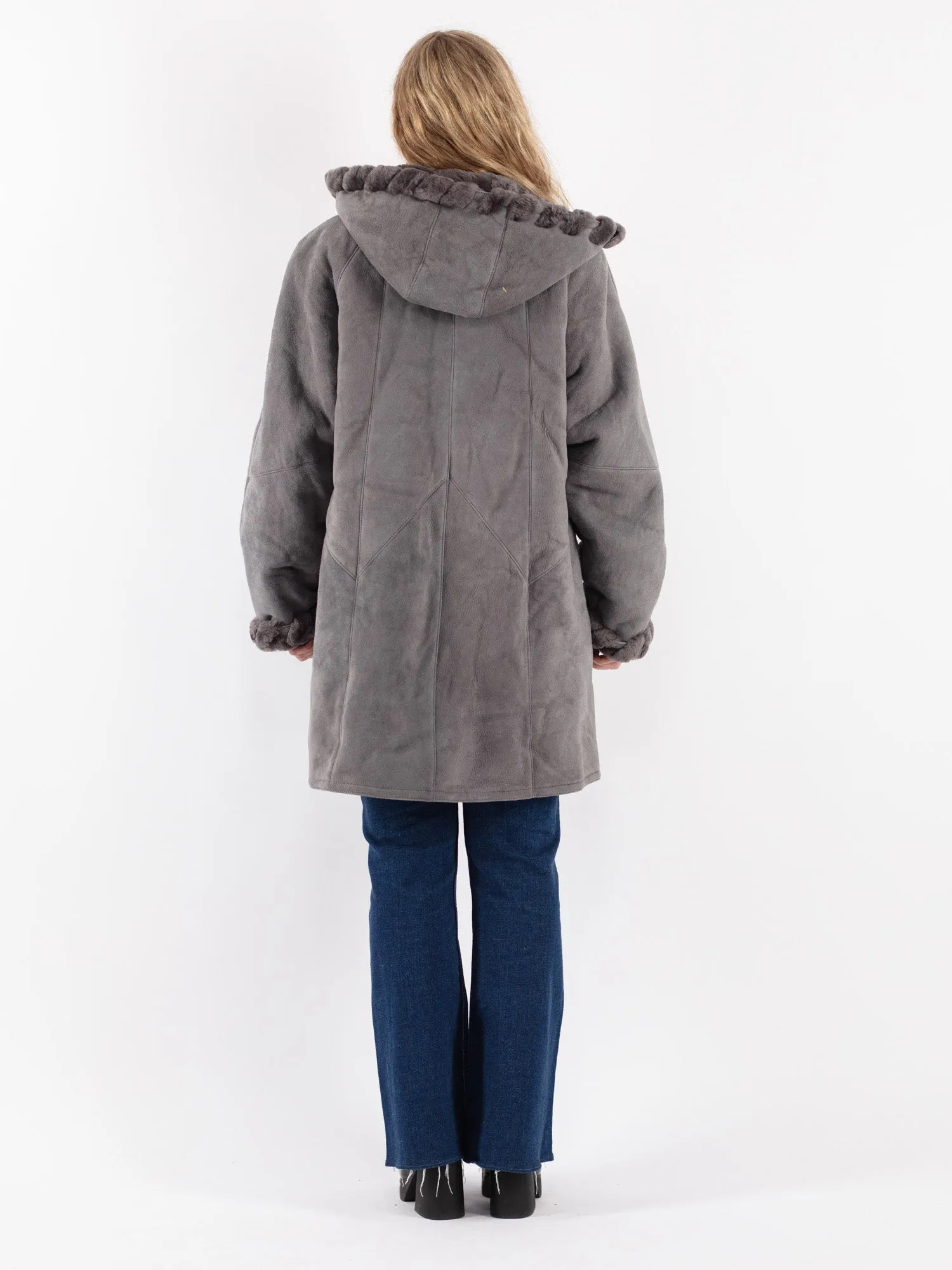 Vintage 80's Women Hide Society Sheepskin Coat in Gray