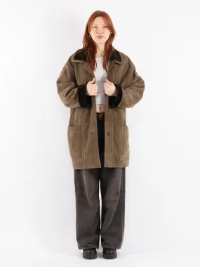 Vintage 80's Women Sheepskin Coat in Beige Green