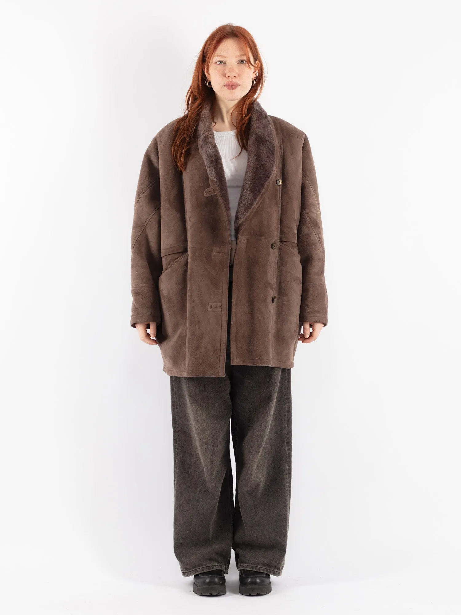 Vintage 80's Women Sheepskin Coat in Brown