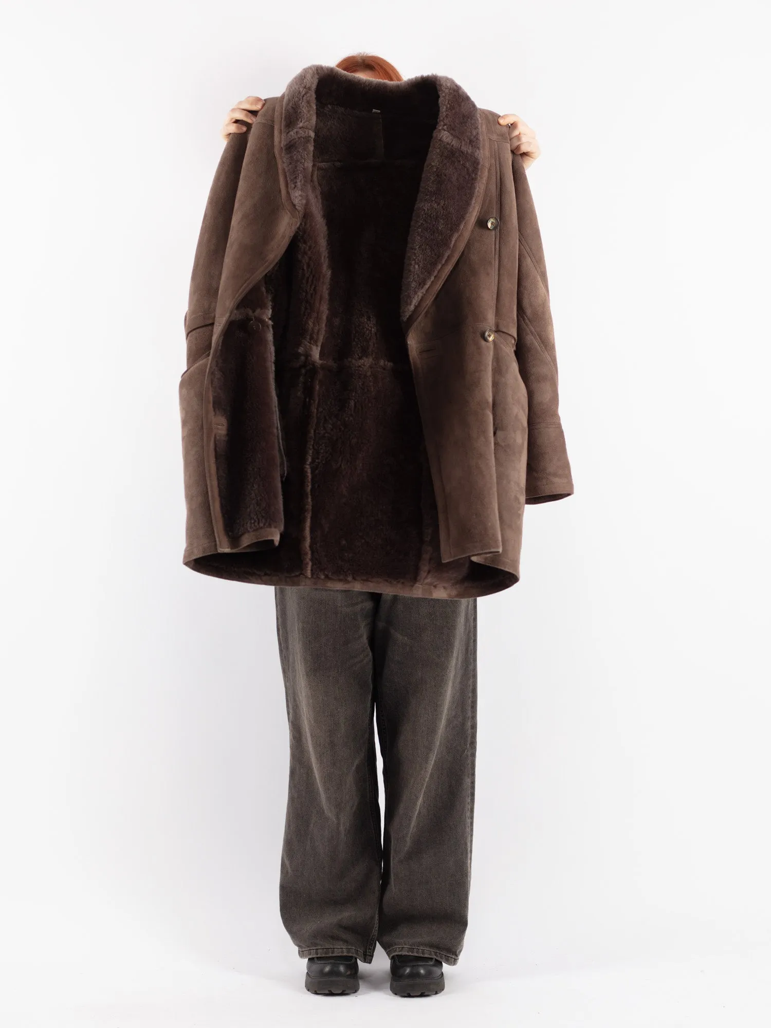 Vintage 80's Women Sheepskin Coat in Brown