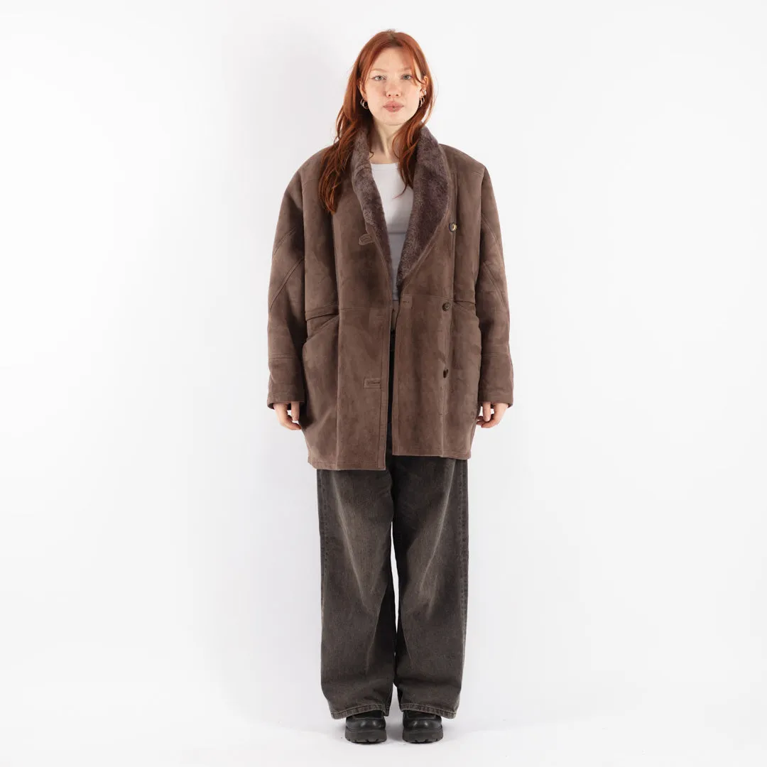 Vintage 80's Women Sheepskin Coat in Brown