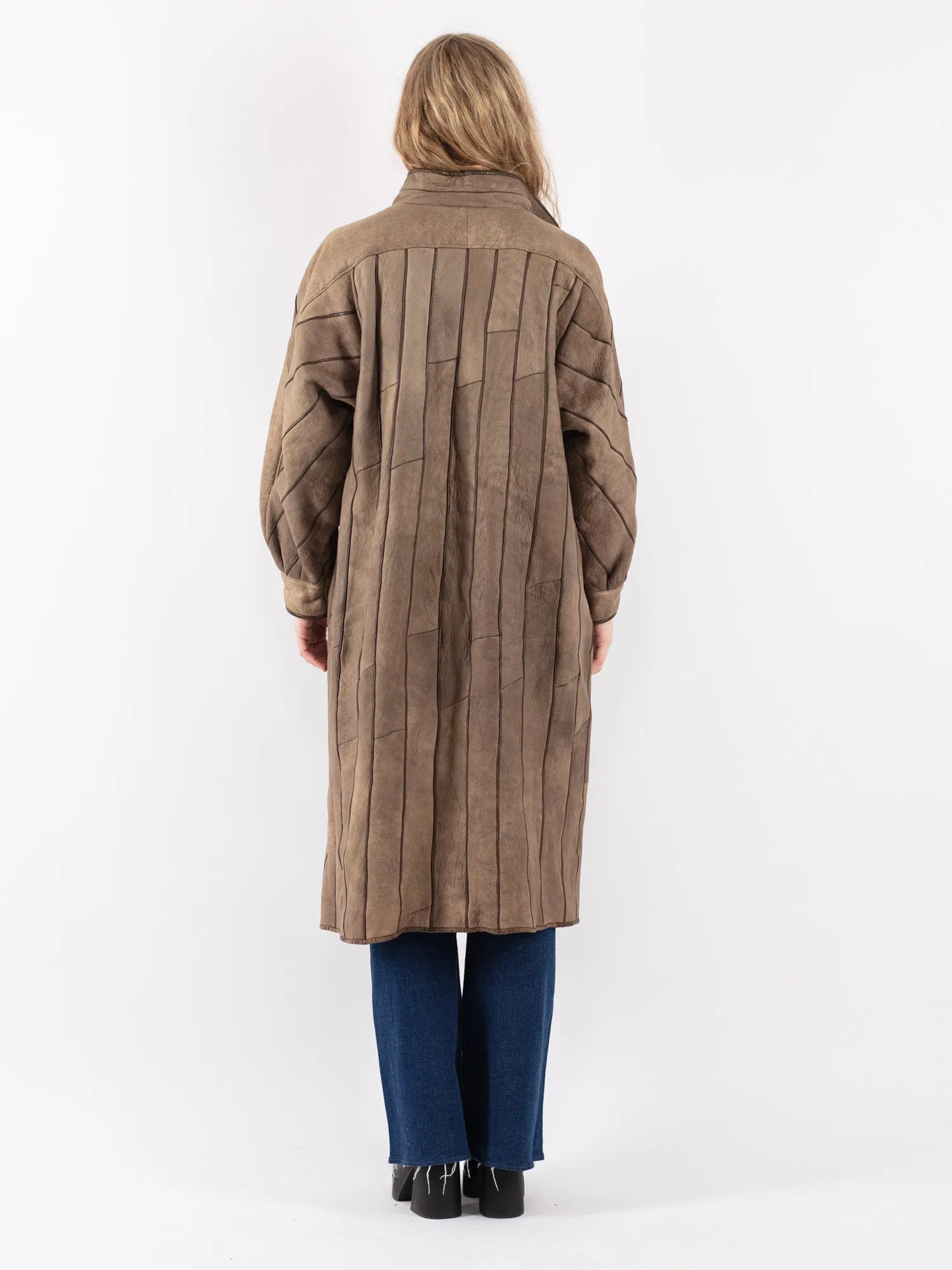 Vintage 80's Women Sheepskin Long Coat in Brown