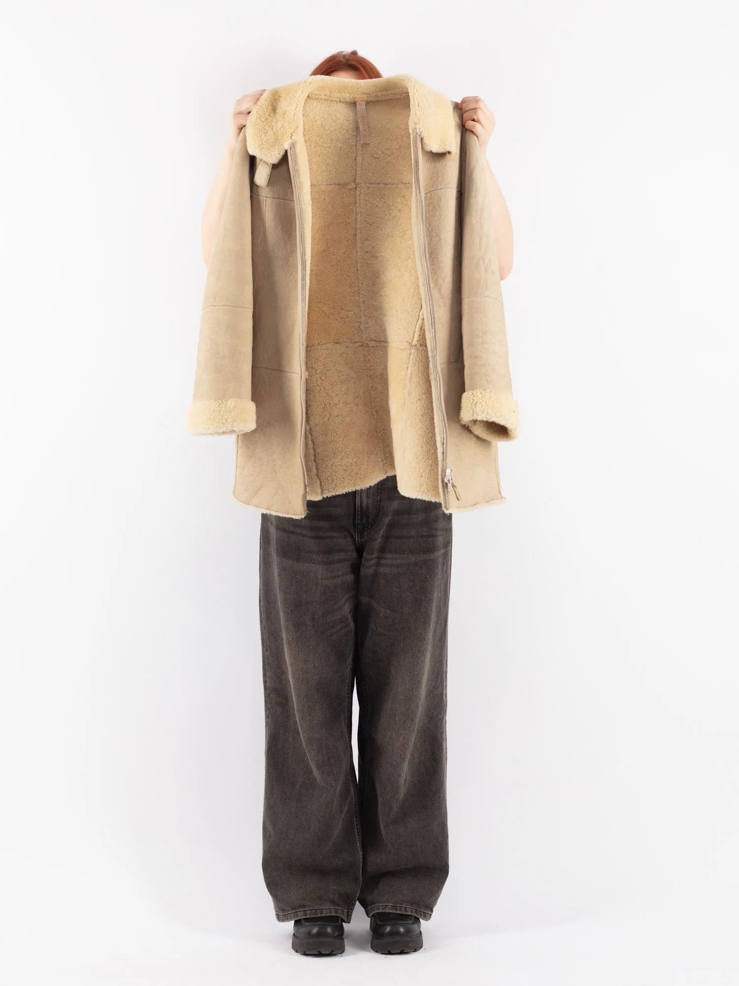 Vintage 90's Women Sheepskin Coat in Beige