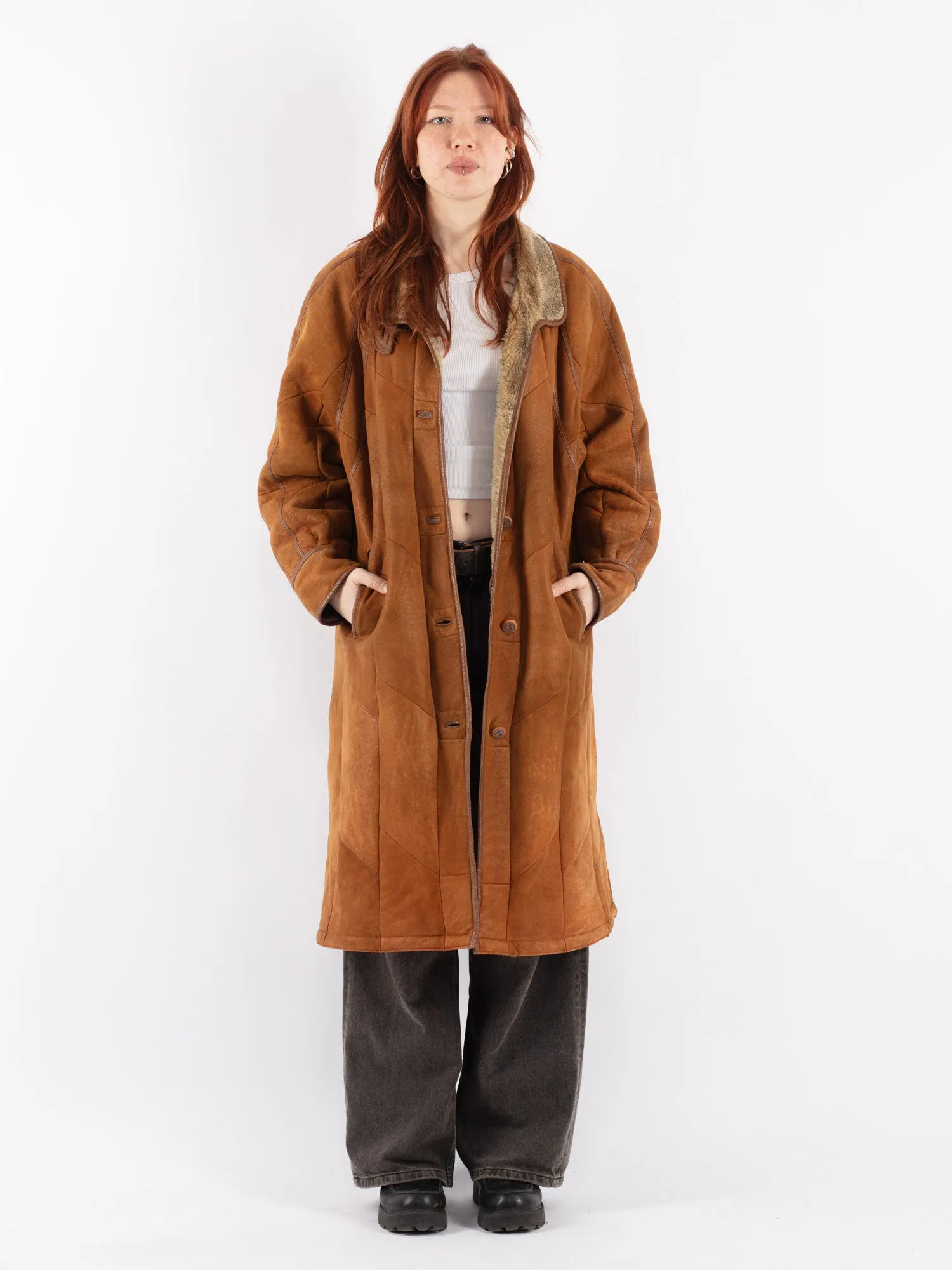 Vintage 90's Women Sheepskin Coat in Brown