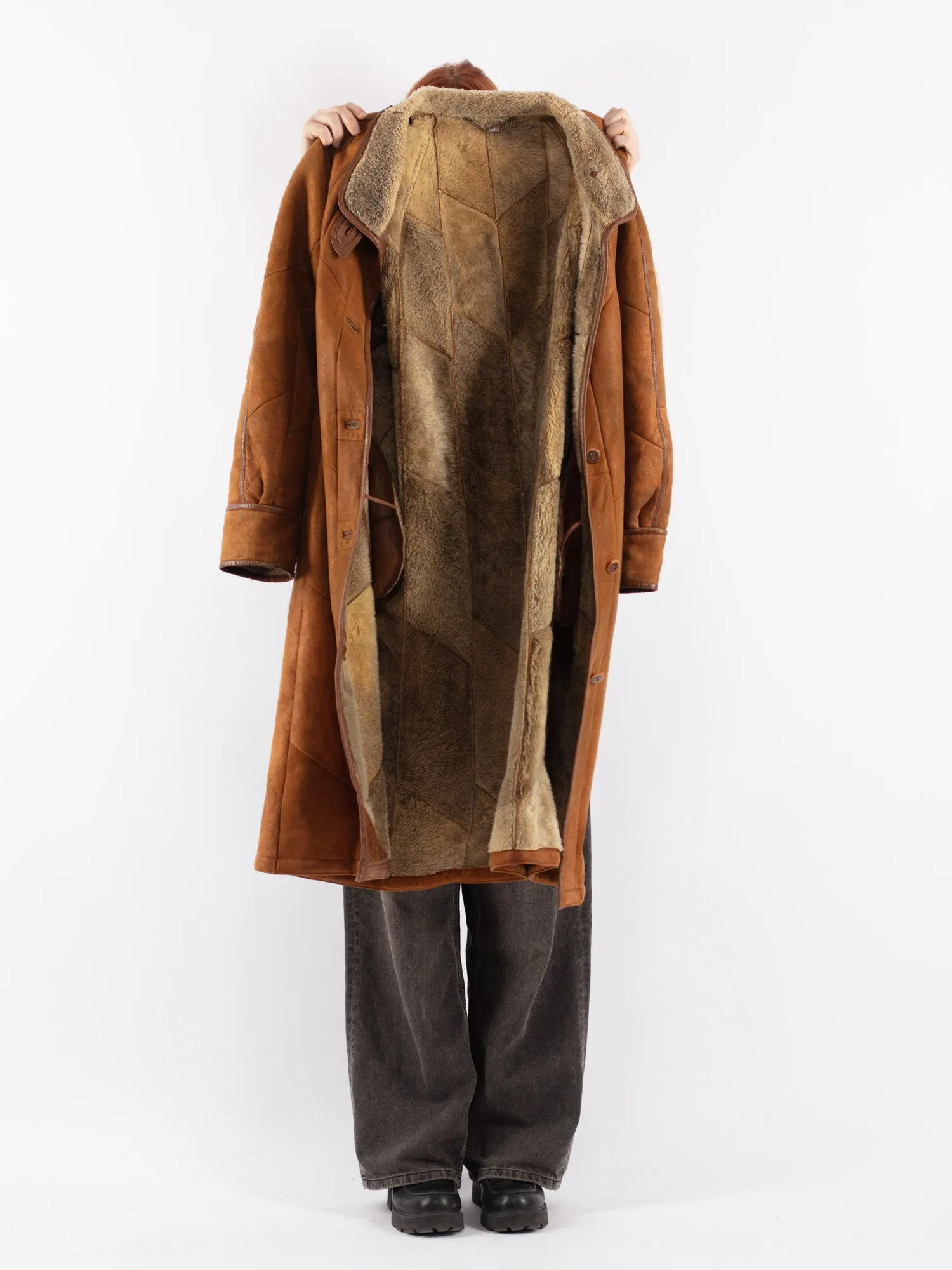 Vintage 90's Women Sheepskin Coat in Brown