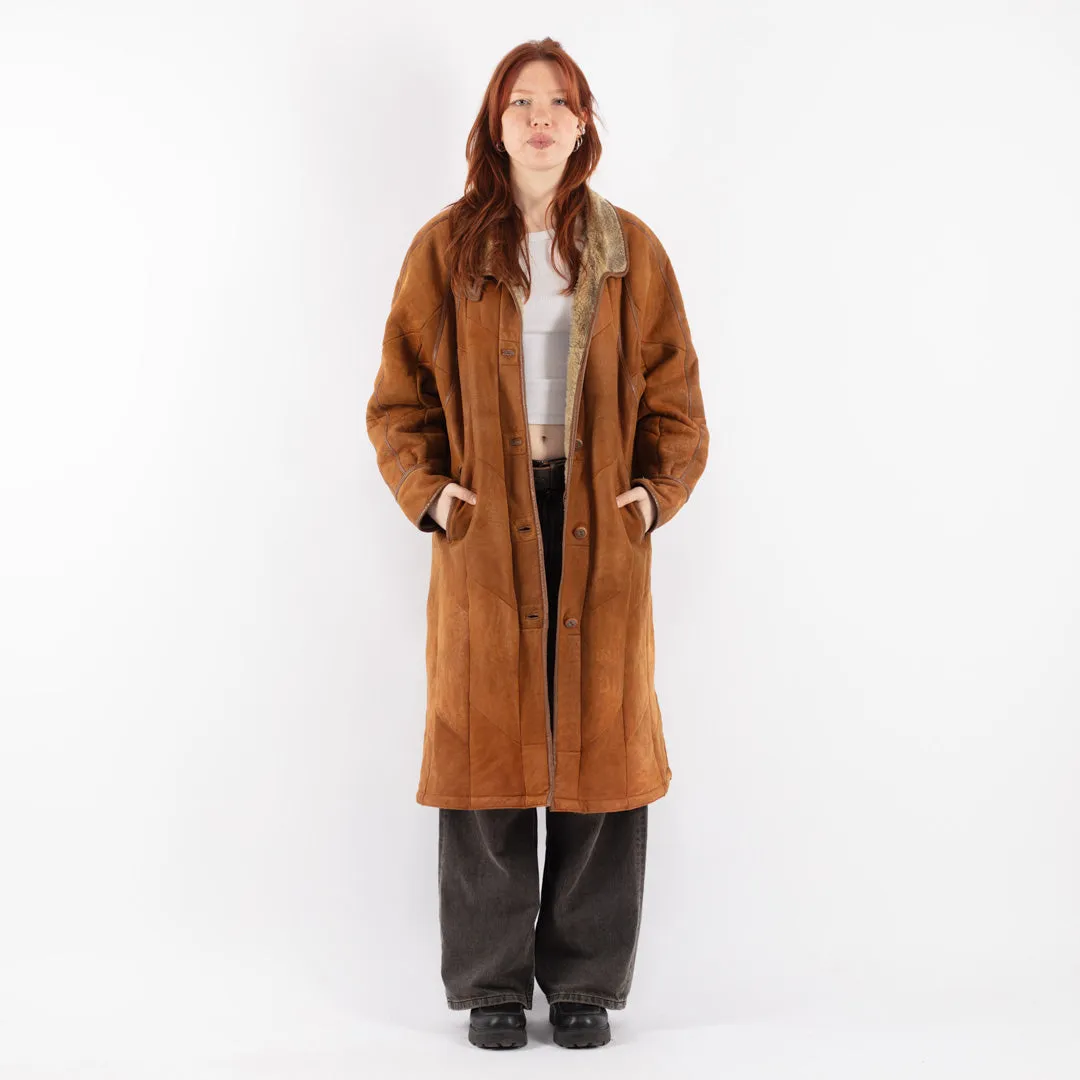 Vintage 90's Women Sheepskin Coat in Brown