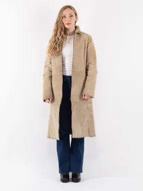 Vintage 90's Women Suede Sherpa Coat in Beige