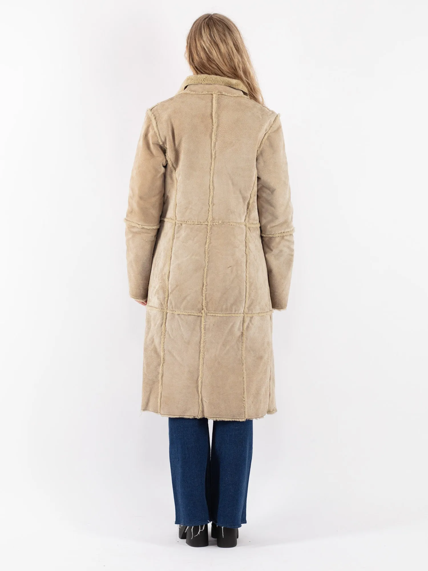 Vintage 90's Women Suede Sherpa Coat in Beige