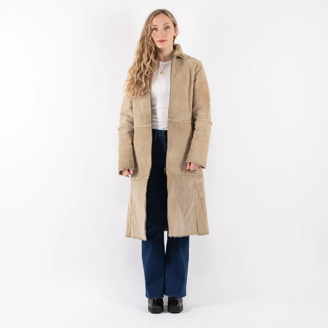 Vintage 90's Women Suede Sherpa Coat in Beige